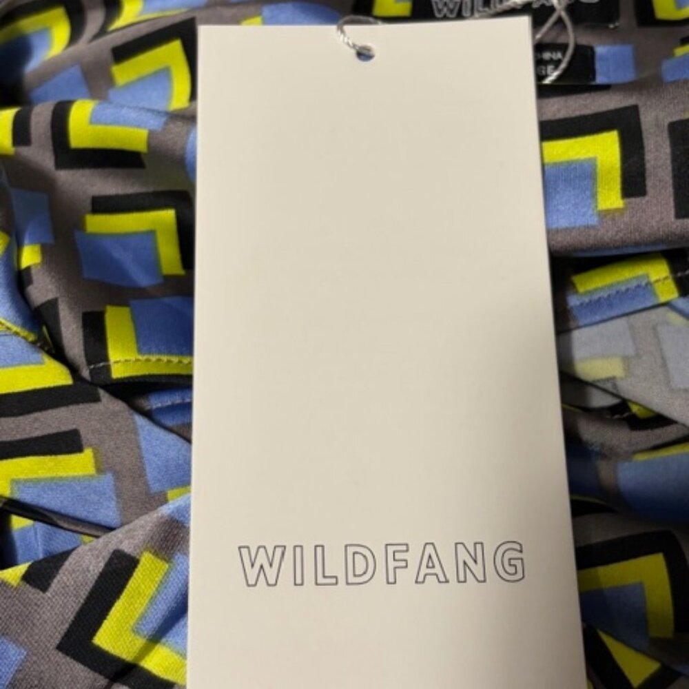 Wildfang‎ Empower Satin Slip Dress XL Blue Yellow Geometric Mod Belted Print New - Picture 9 of 11